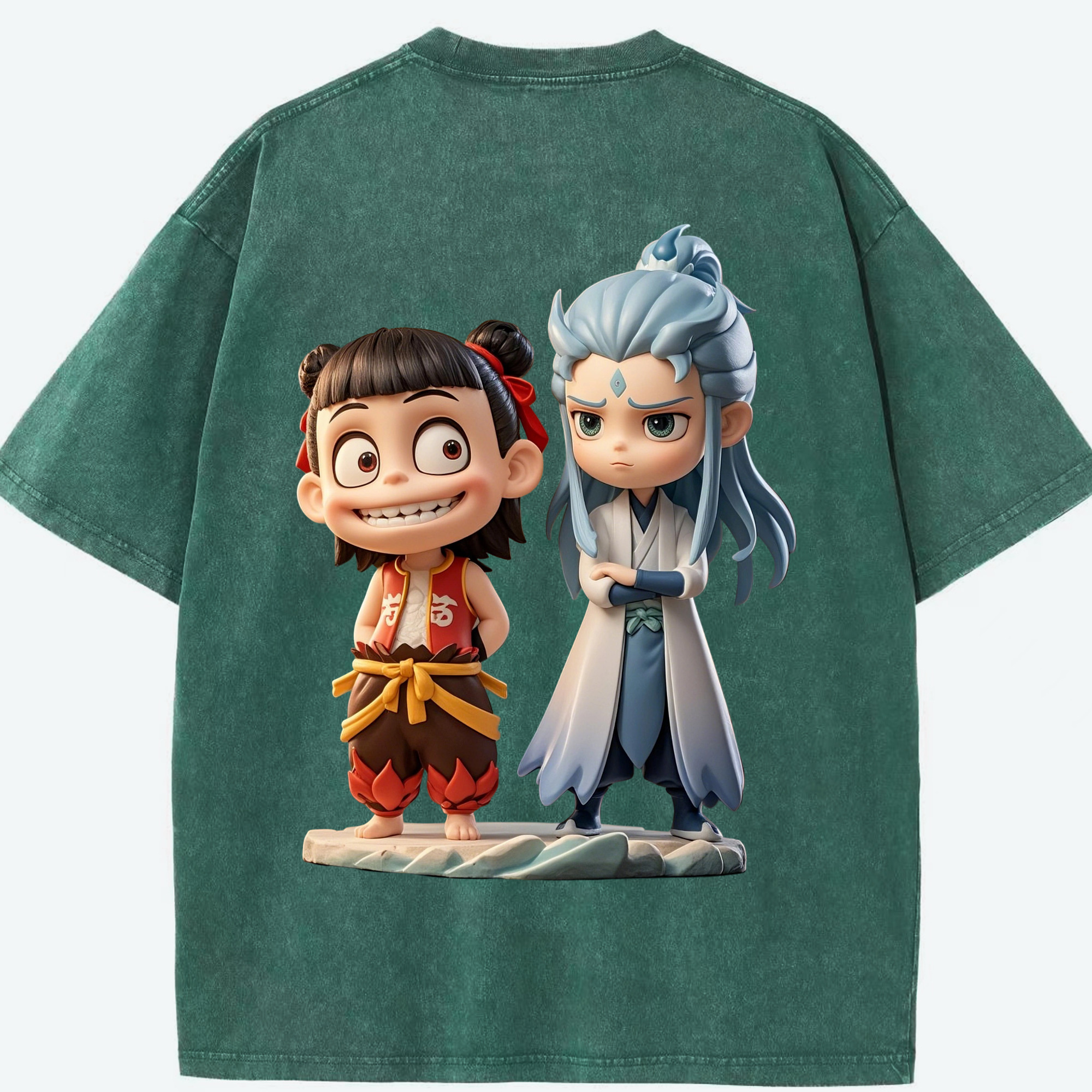 （画像用） Ne Zha 2 ナタ 魔童の大暴れ 綿100% ヴィンテージ風 半袖Tシャツ（背面プリント）